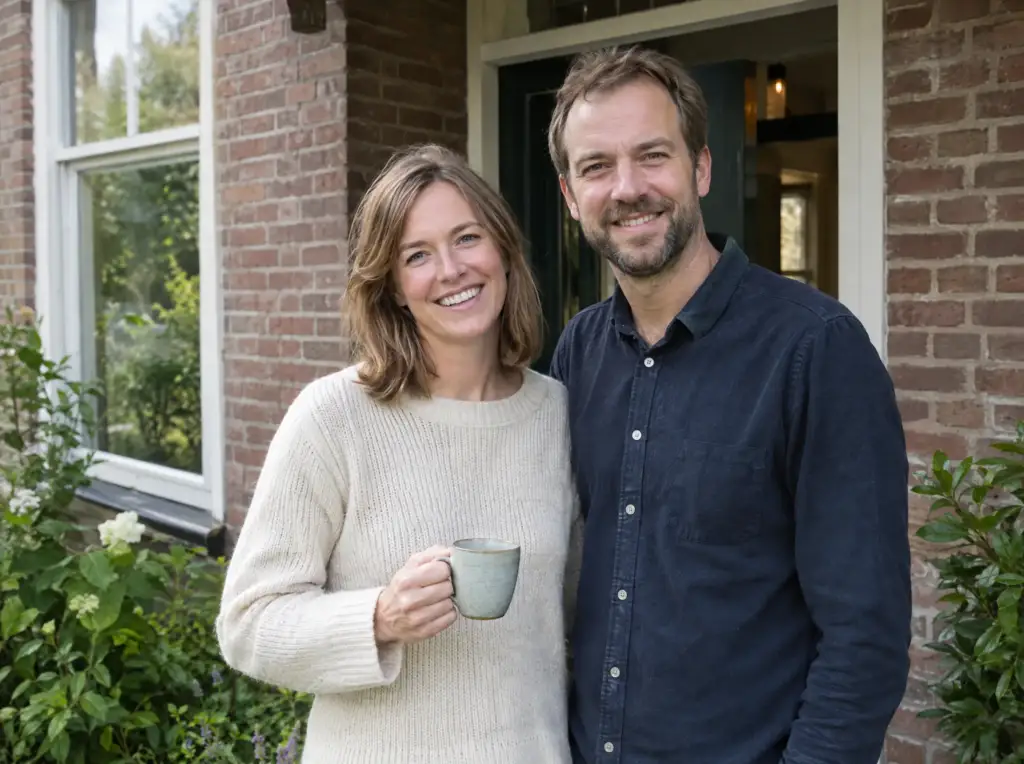 Sanne en Ruben, de eigenaren van B&B Duinlicht, voor de deur van hun huis